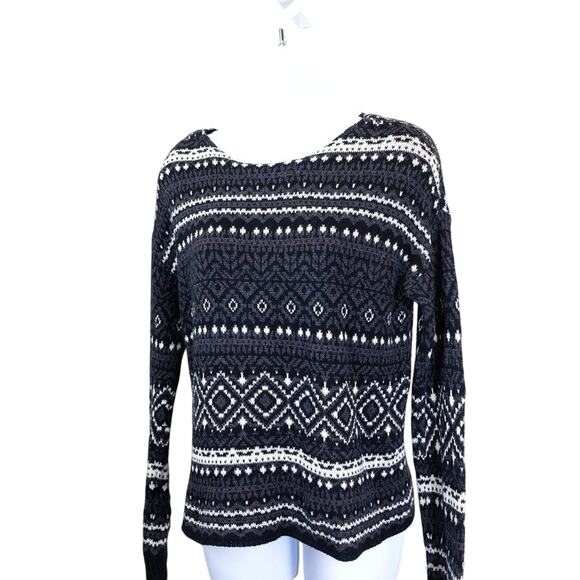 American Eagle Knit Sweater Black White Boat Neck Crop Length, Medium. - Picture 1 of 6